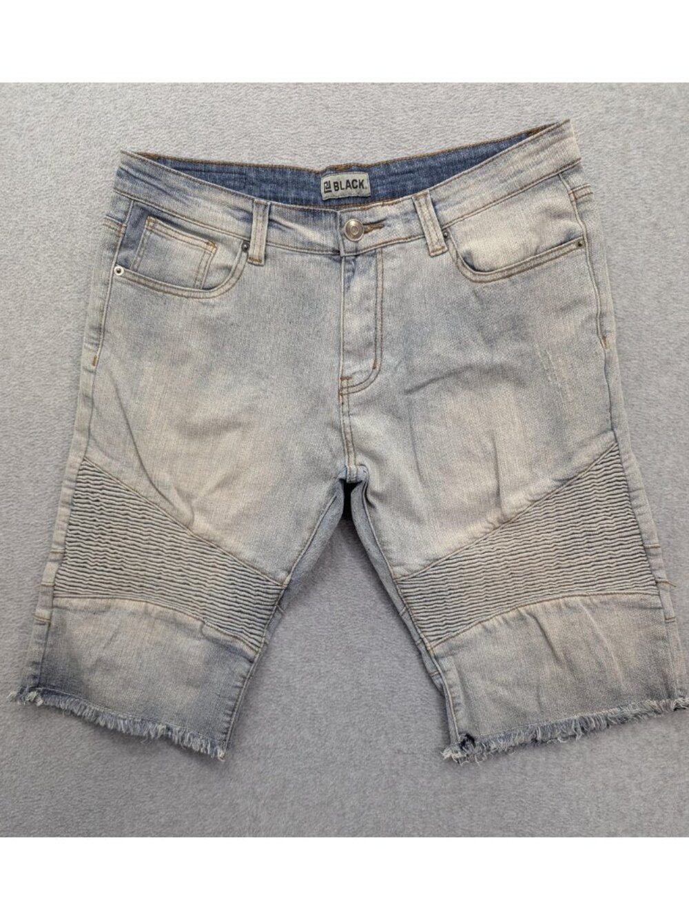 CJ BLACK Denim Shorts Mens 32 Blue Light Wash Bermuda Moto Distressed Raw Hem